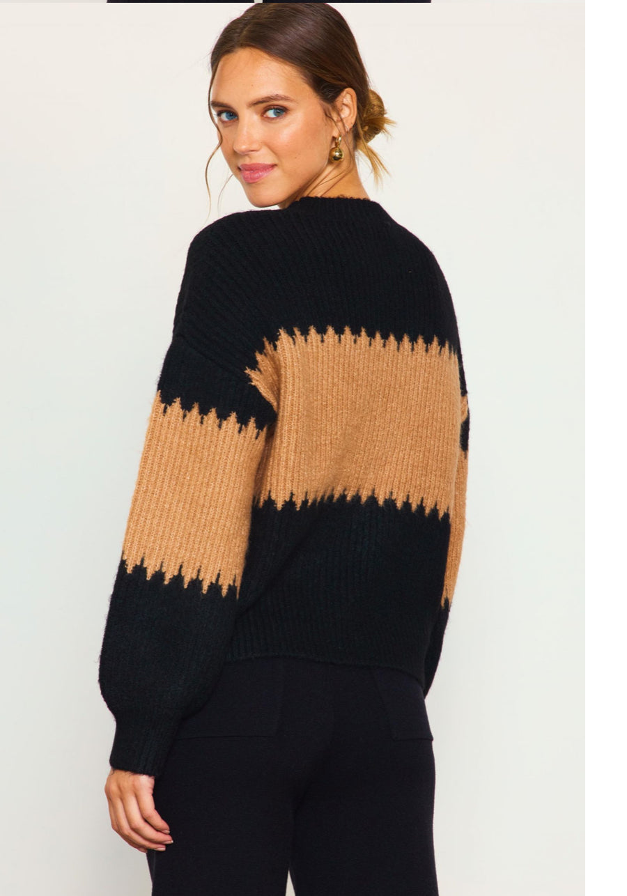 Black Brown Two tone Mock Neck neck sweater