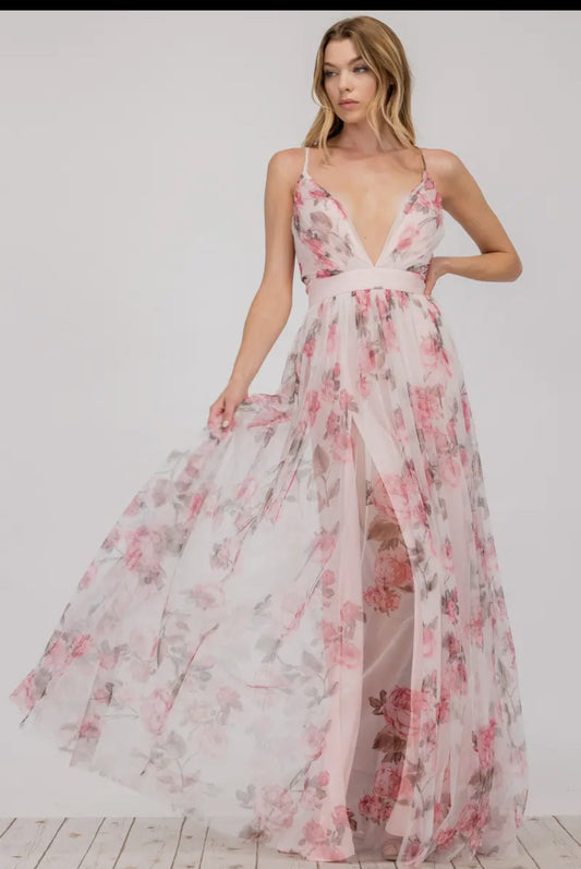 Floral Mesh Maxi Dress