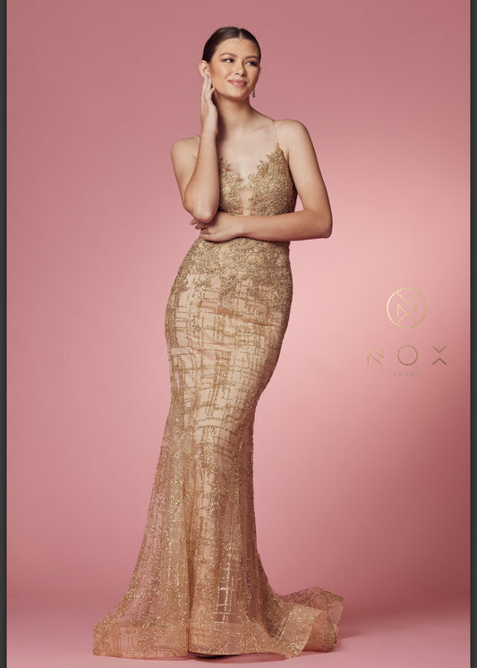 Gold Glittering Deep V dress