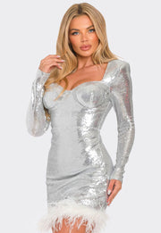 Silver sequence longsleeved mini dress