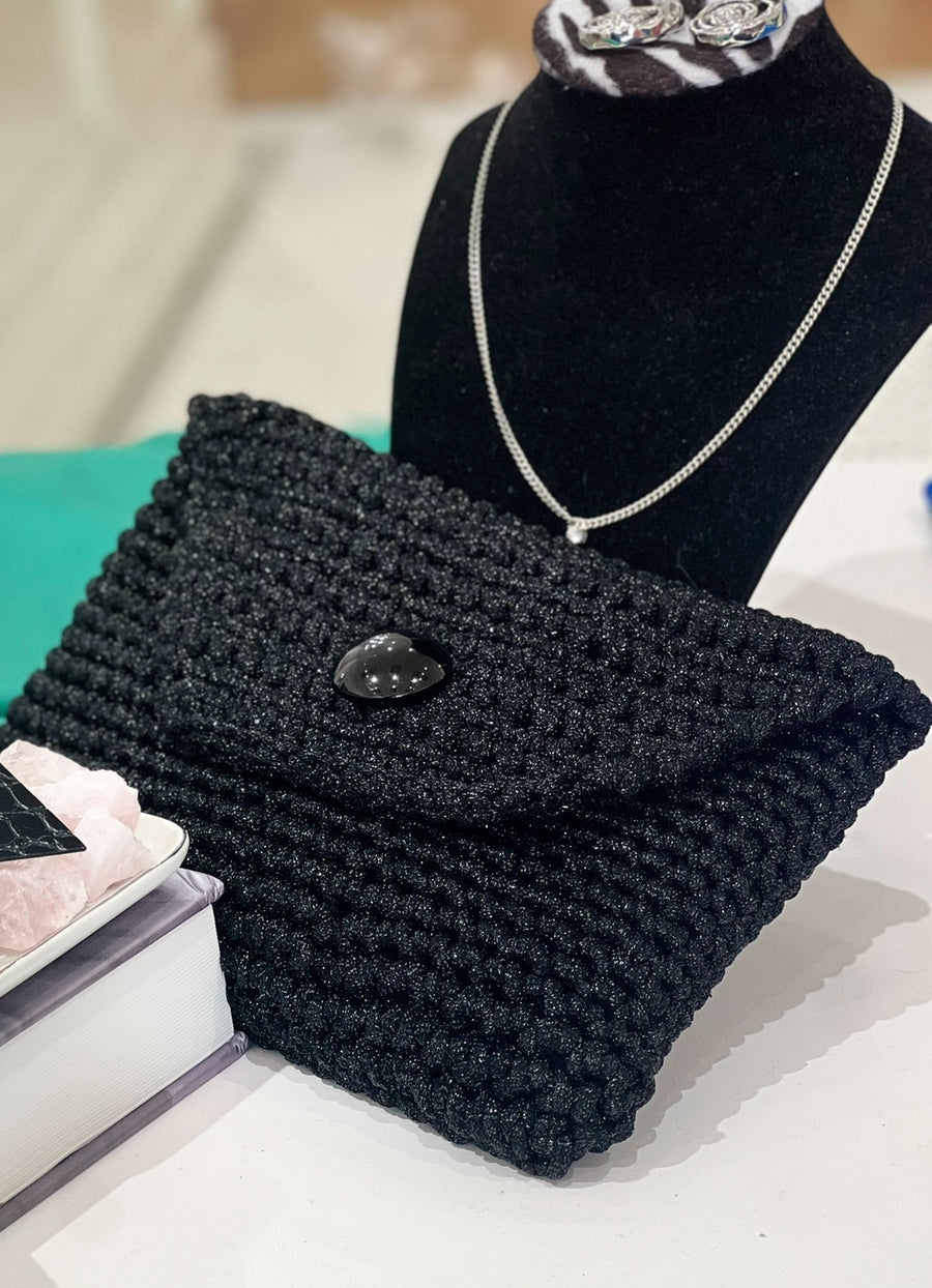 Tabu Knits Crochet Black Shimmer Clutch