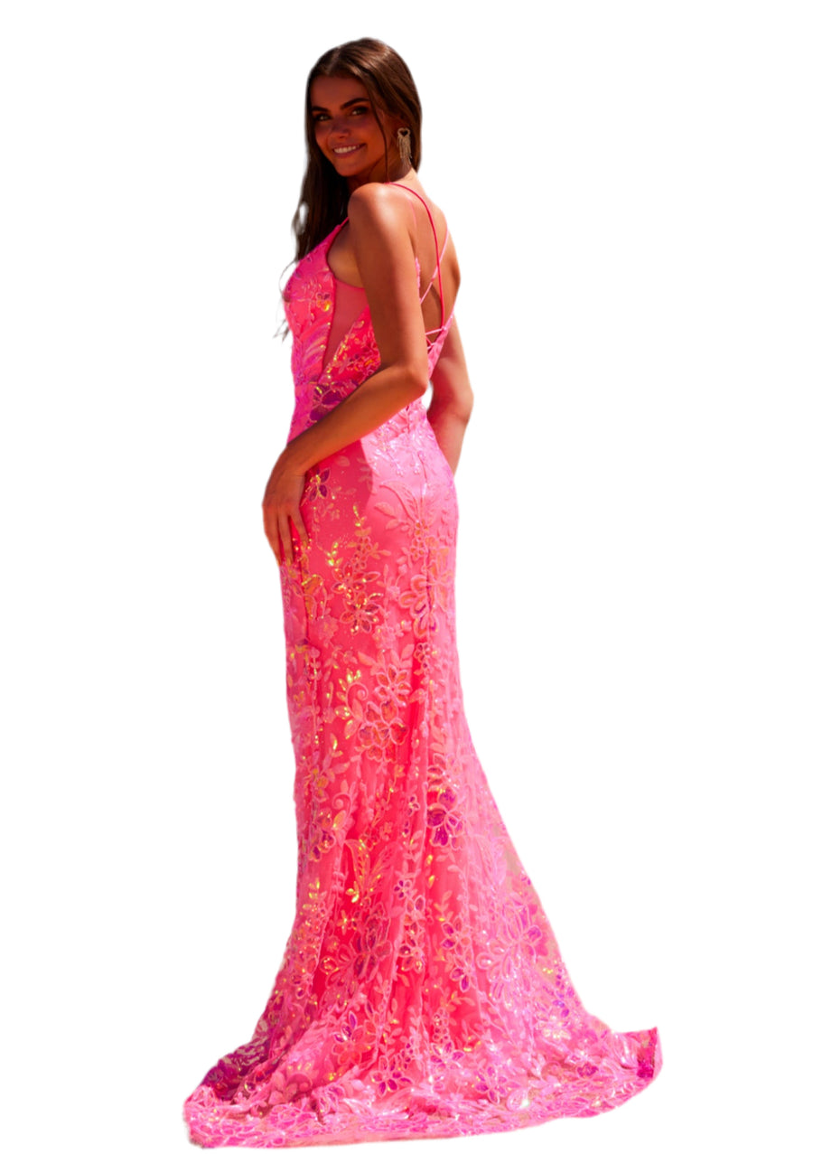 Hot pink sequence Floral design gown