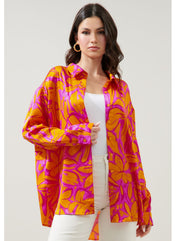 Fuchsia Orange over sized satin blouse