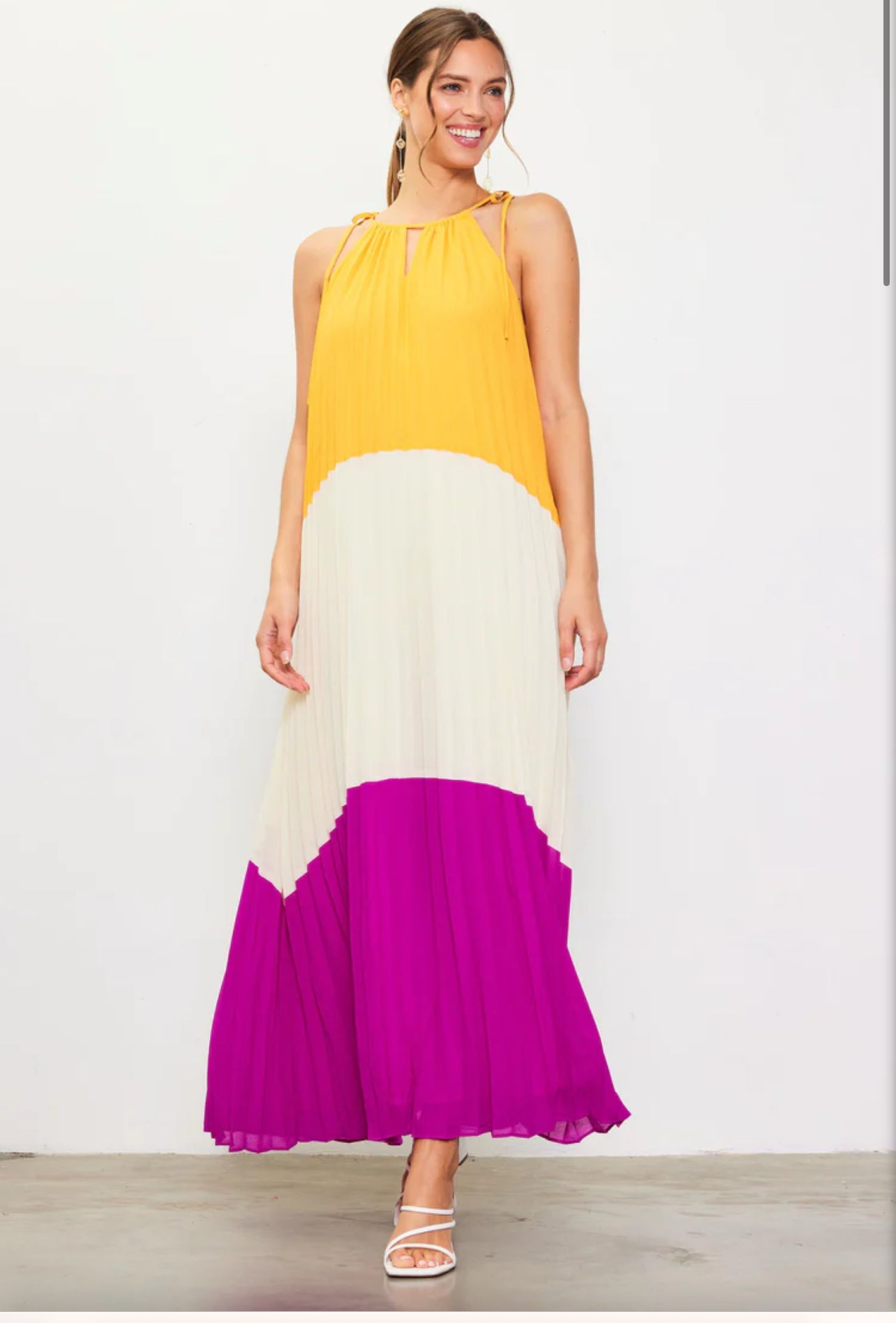 Color block Pleated Maxi Dress