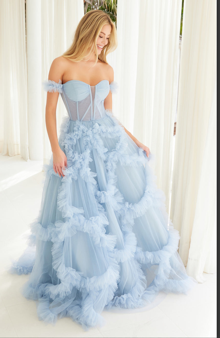 Powder Blue A line till detail gown