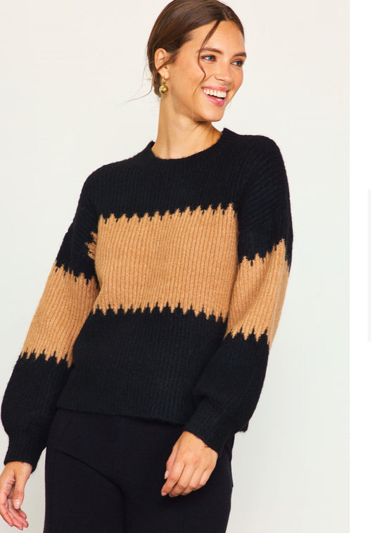 Black Brown Two tone Mock Neck neck sweater