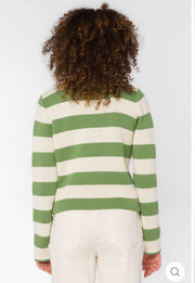 CHRISSY GREEN IVORY STRIPE CARDIGAN