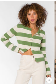 CHRISSY GREEN IVORY STRIPE CARDIGAN