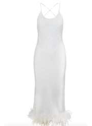 Magali Feather Bias midi Dress- white