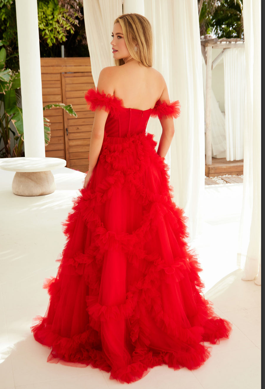 Red A line till detail gown