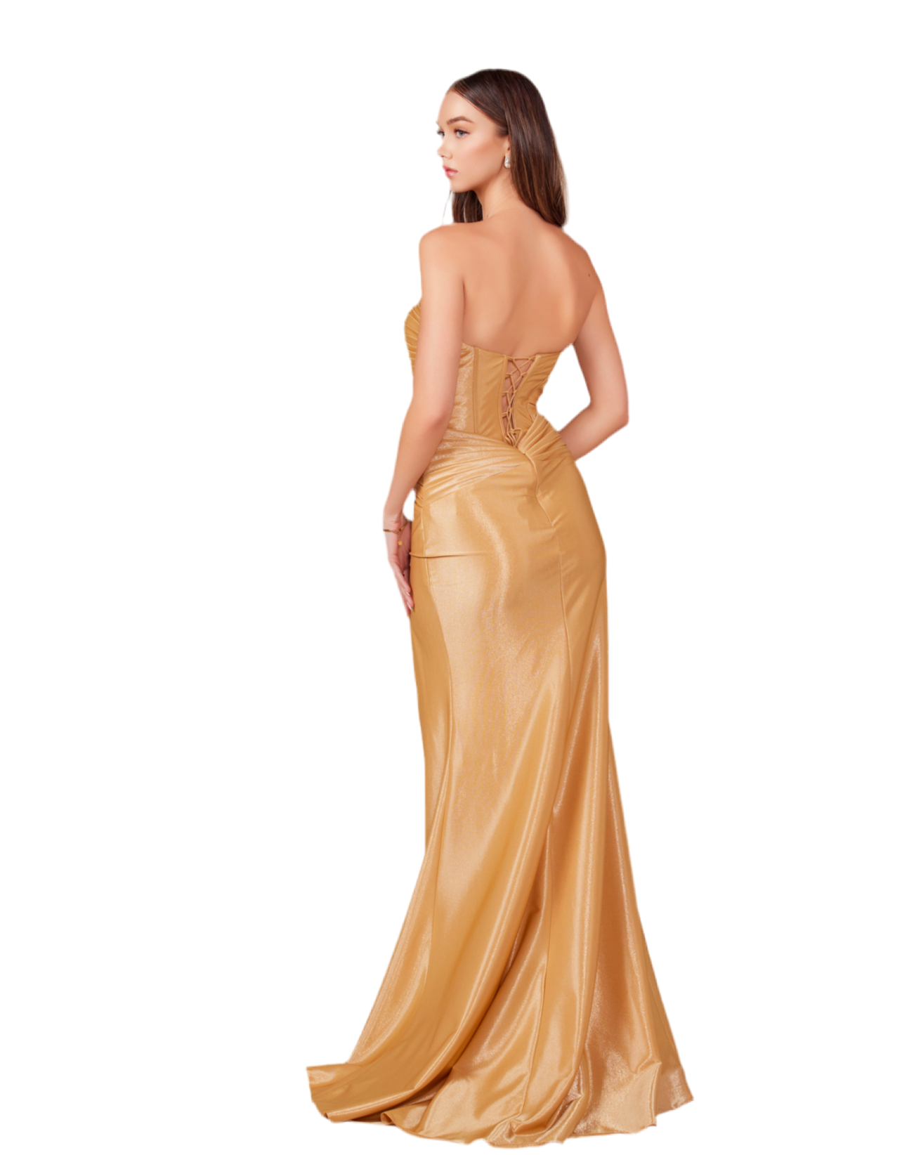 Gold Satin Fitted Strapless gown