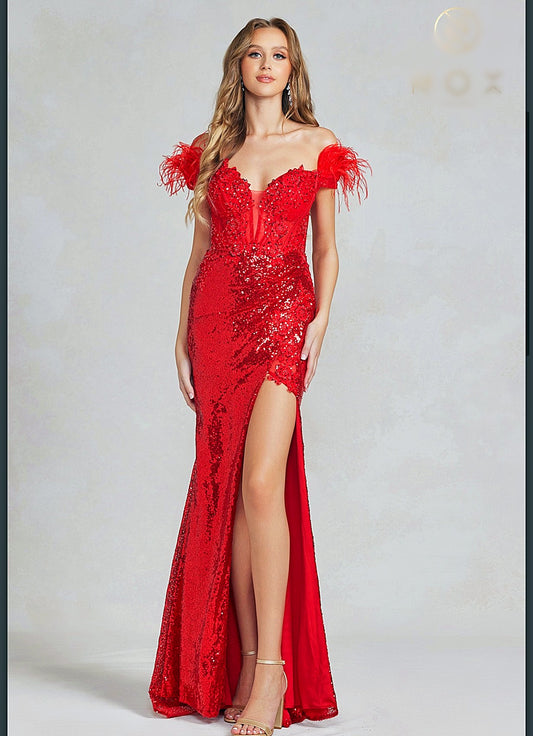 Red Sequins adorned Gown