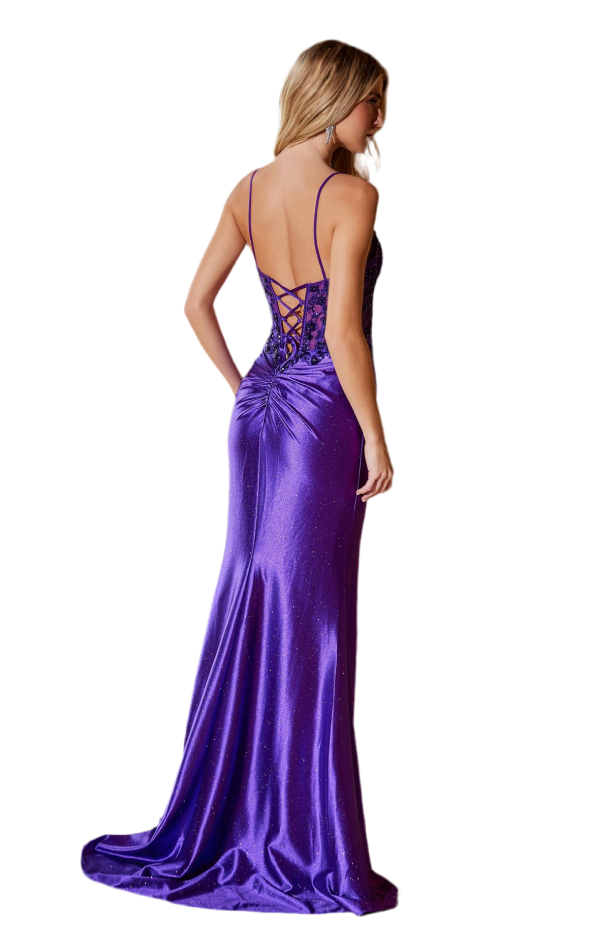 Plum color FIGURE-FLATTERING SATIN FABRIC DELICATE APPLIQUE DETAILS