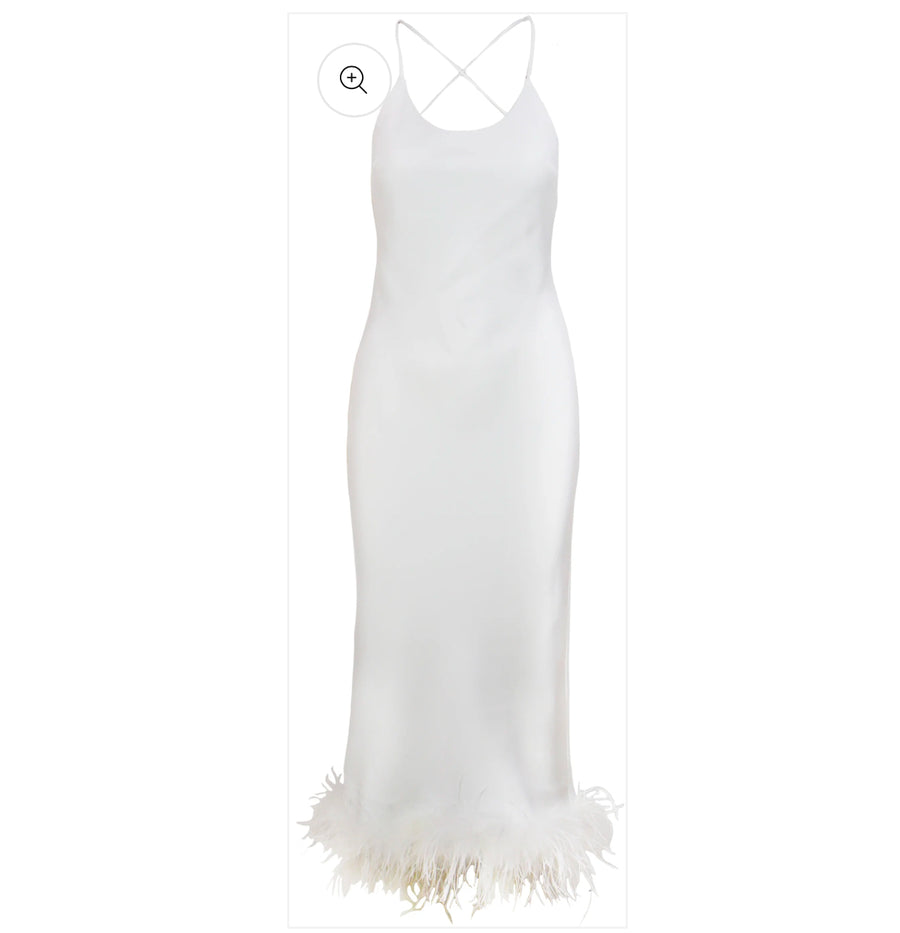 Magali Feather Bias midi Dress- white