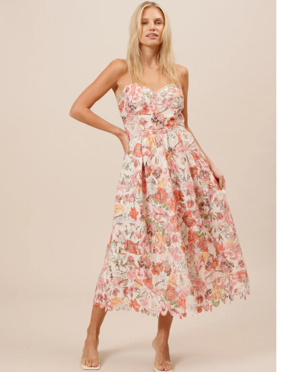 Floral eyelets Midi dress