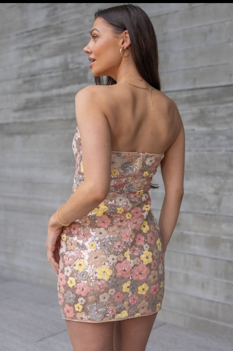 Sun set strapless floral mini dress