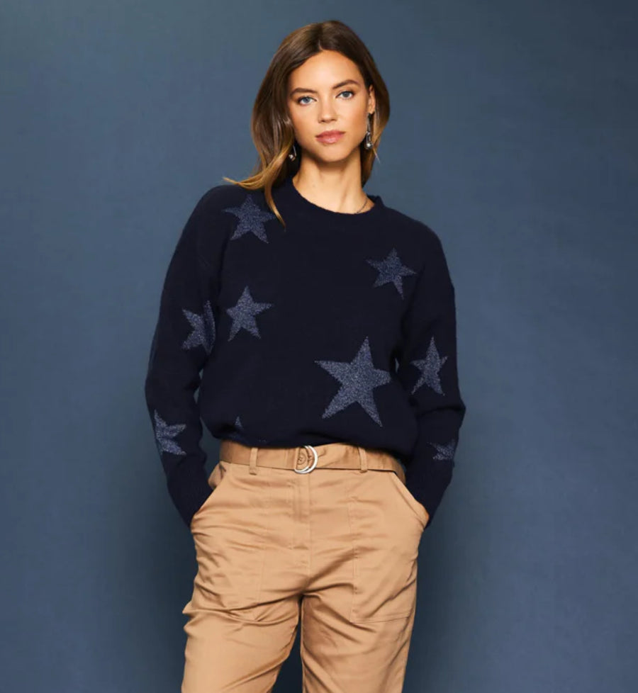 Blue LUREX STAR PRINT SWEATER