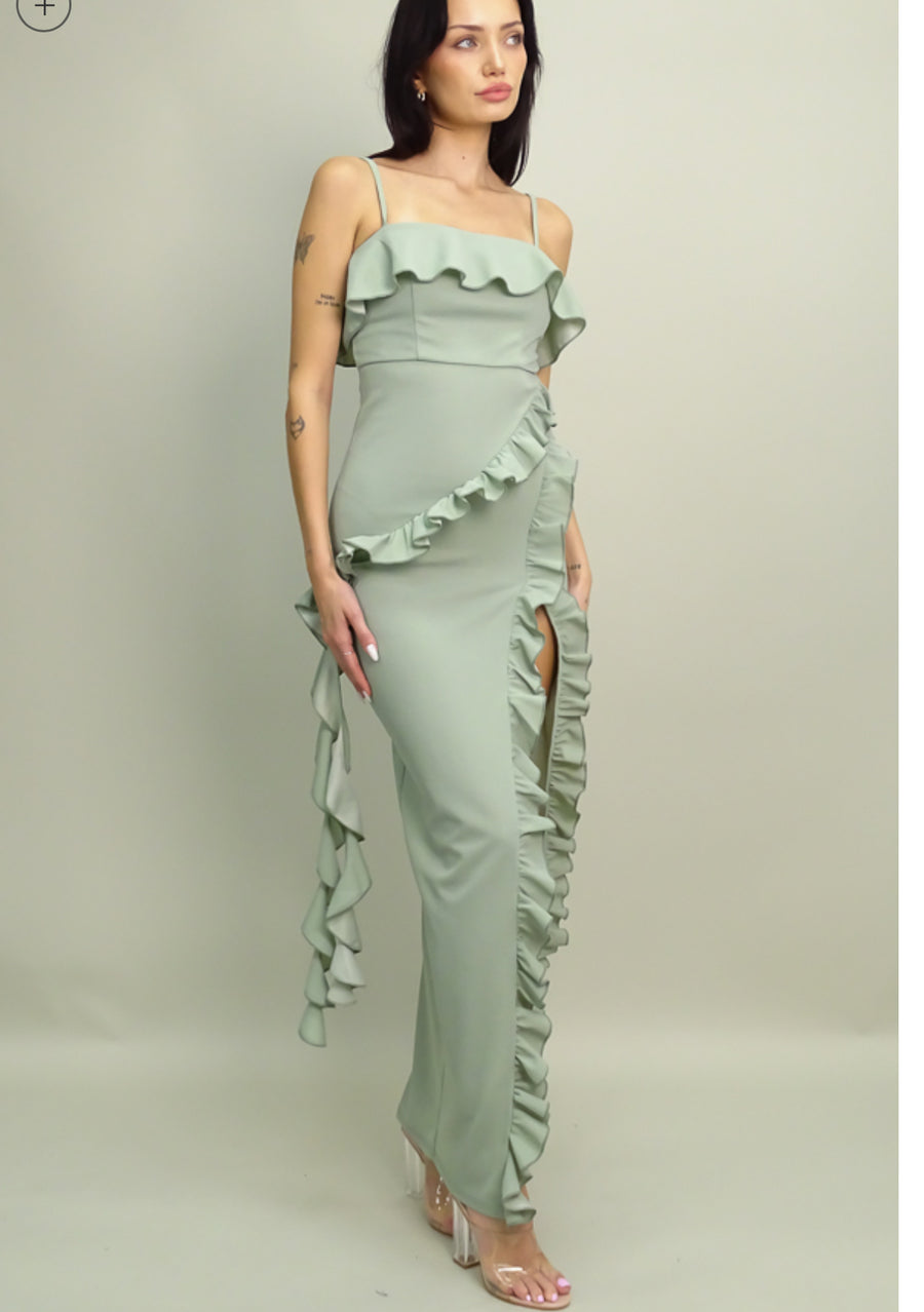 Sage Ruffle Maxi Dress