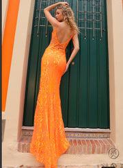 Orange Deep V sequin Gown