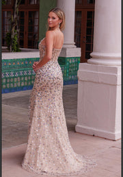 Gold Beads and Sequins flowers appliqué Gown