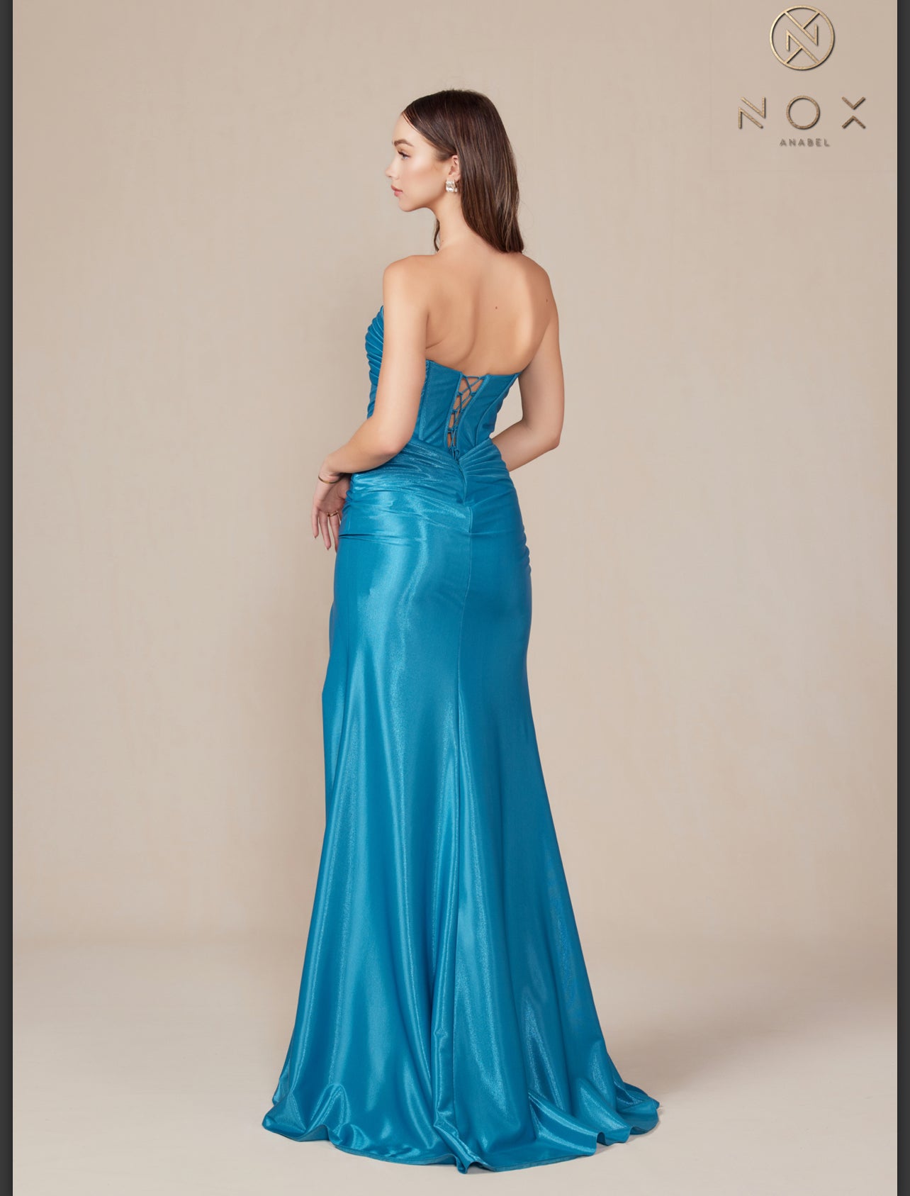 Ocean Blue Satin Fitted Strapless gown