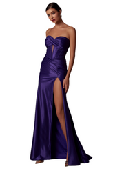 Plum color Satin Fitted Strapless gown