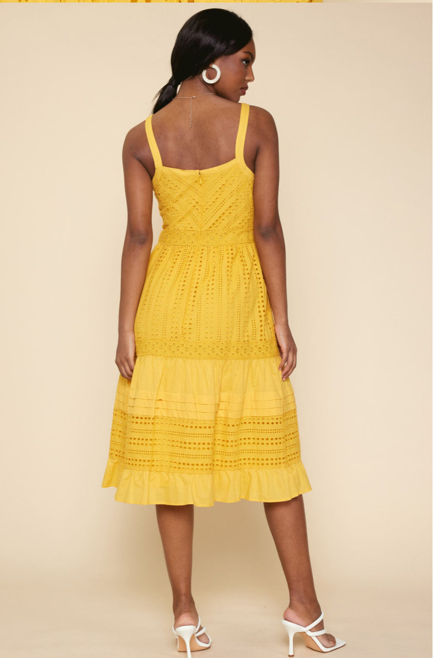 Mellow Yellow  sleeveless eyelet midi dress