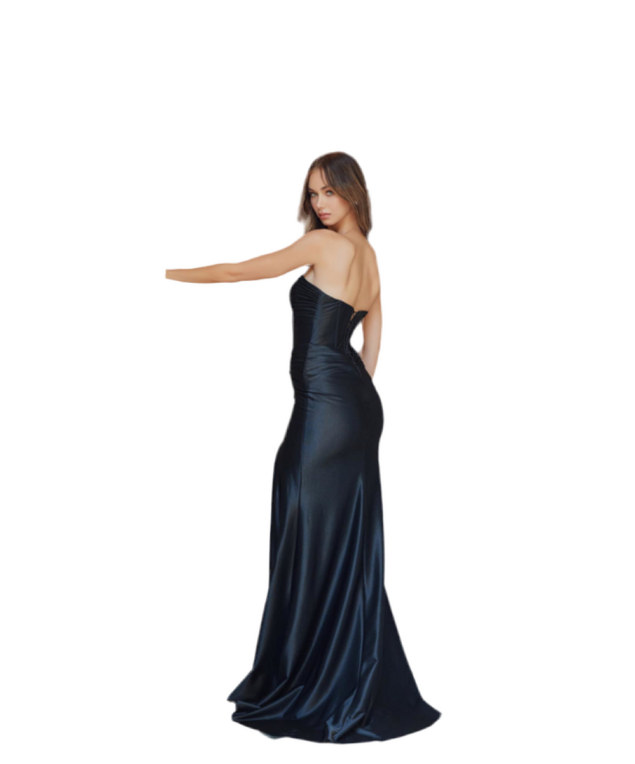 Black Satin Fitted Strapless gown