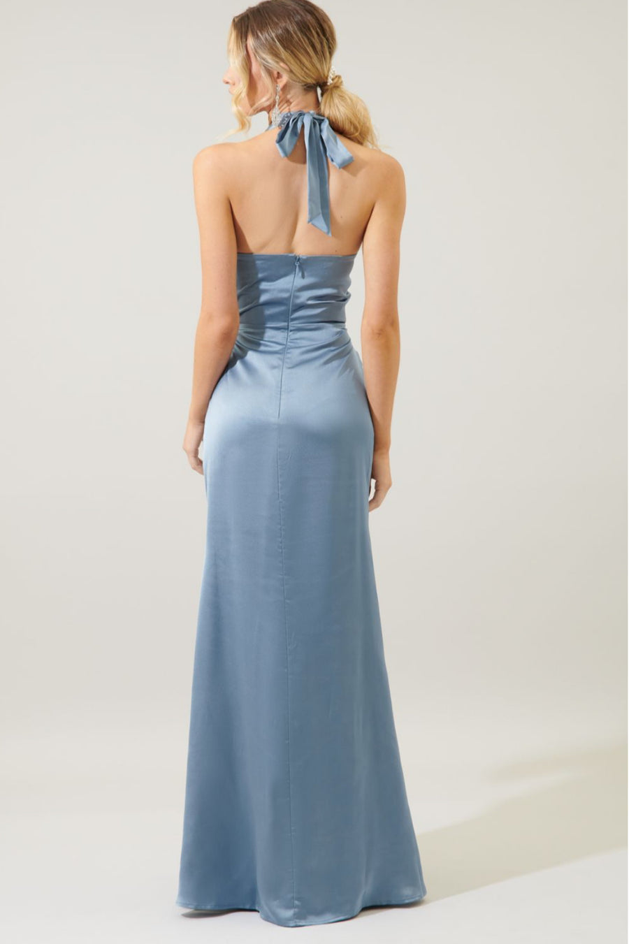 Dusty blue -Spellbound Halter Satin Maxi Dress