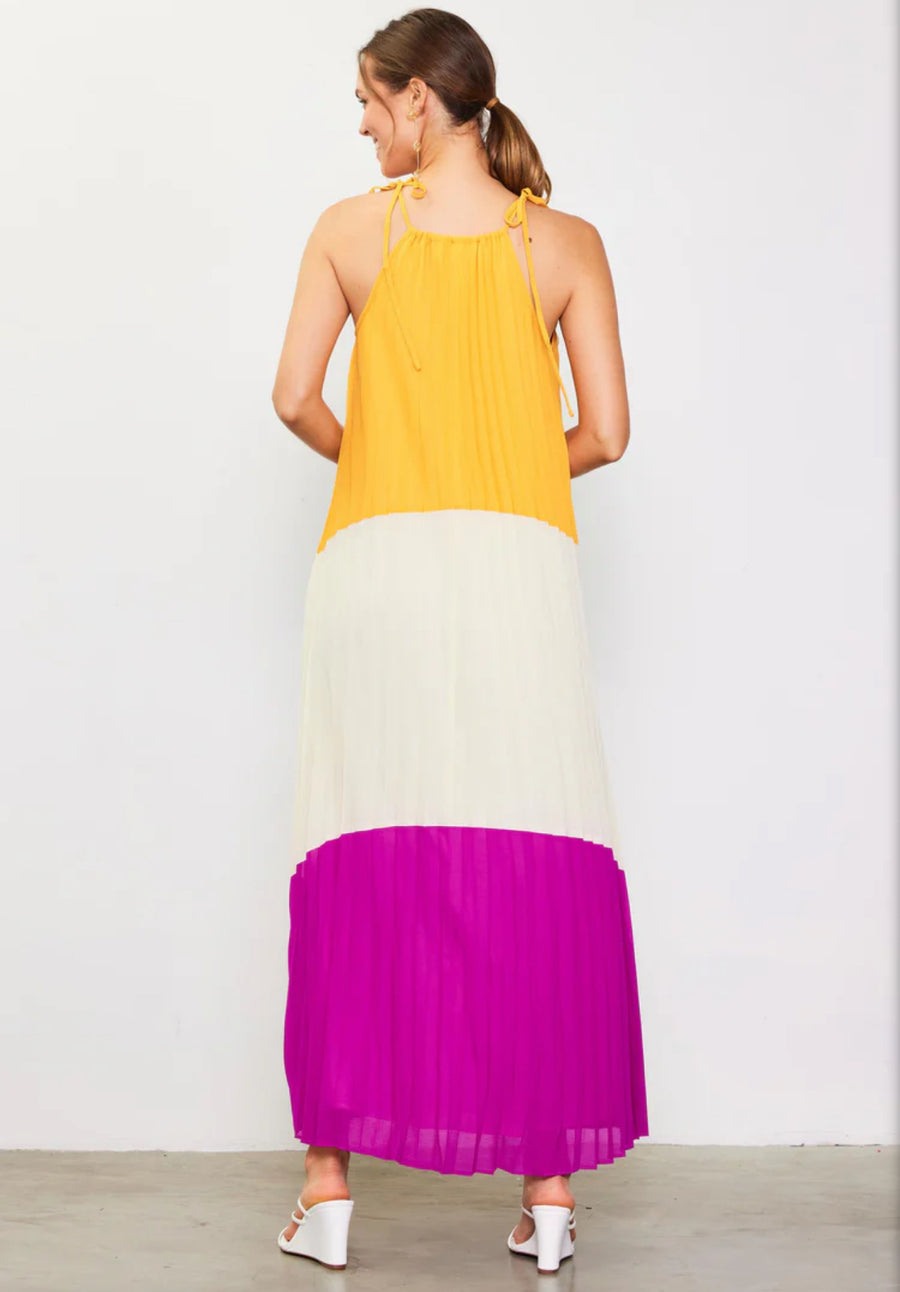 Color block Pleated Maxi Dress