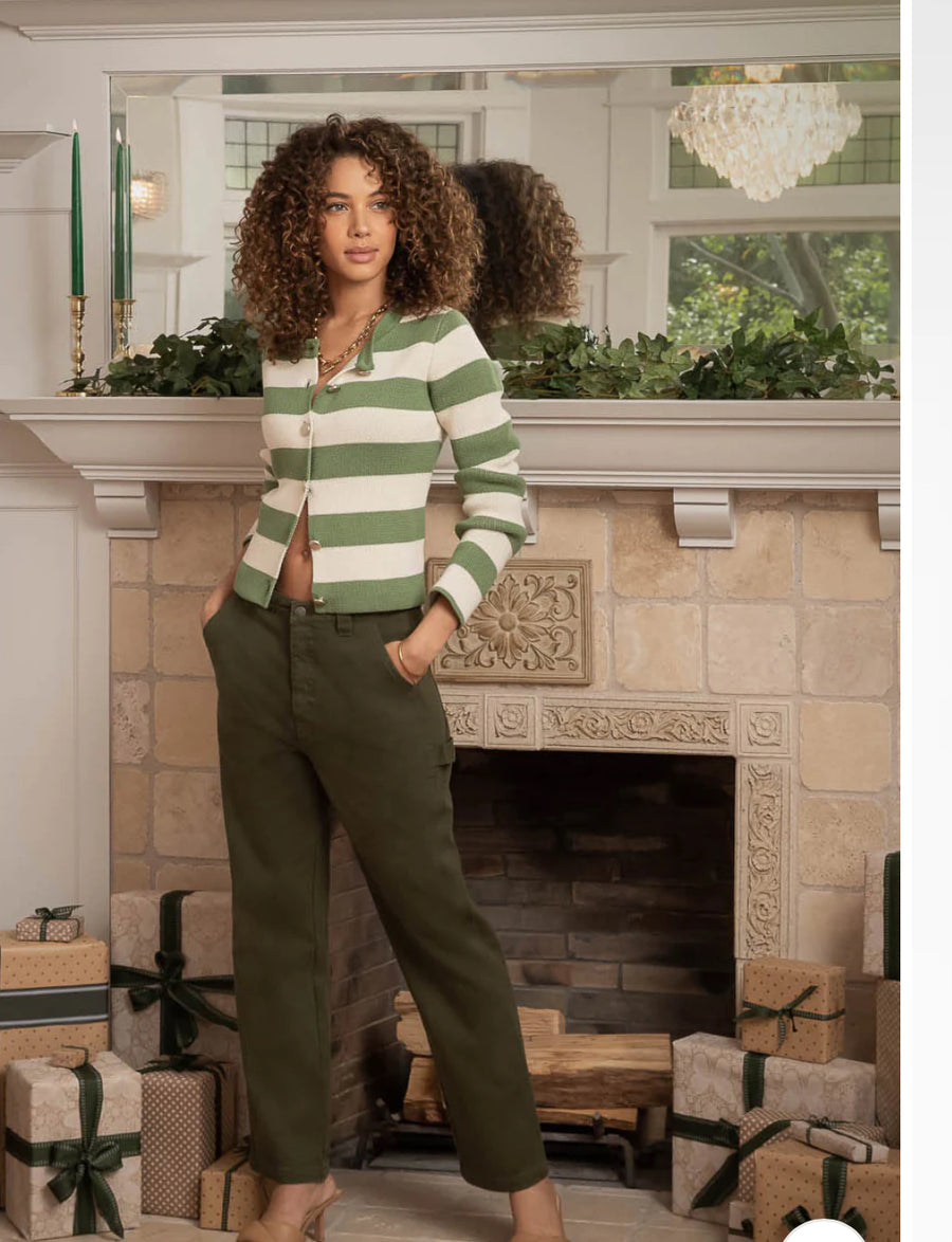 CHRISSY GREEN IVORY STRIPE CARDIGAN