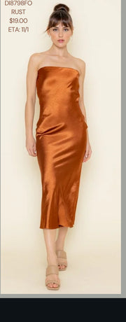 Cooper satin strapless midi dress