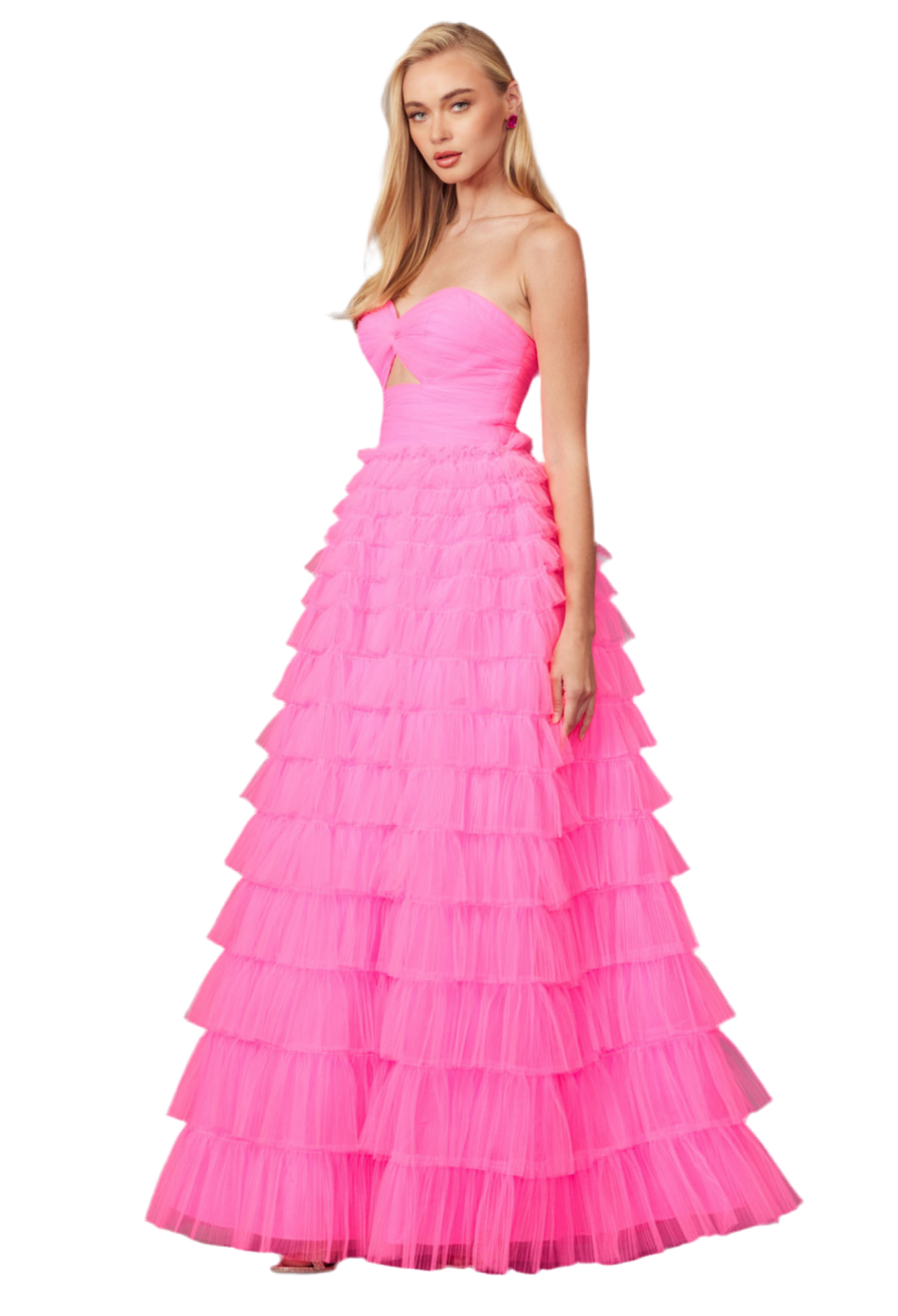 Hot pink Strapless Ball Gown With Keyholes And A Tulle Ruffle