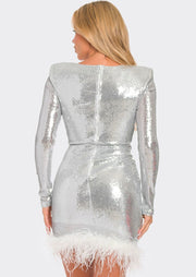 Silver sequence longsleeved mini dress