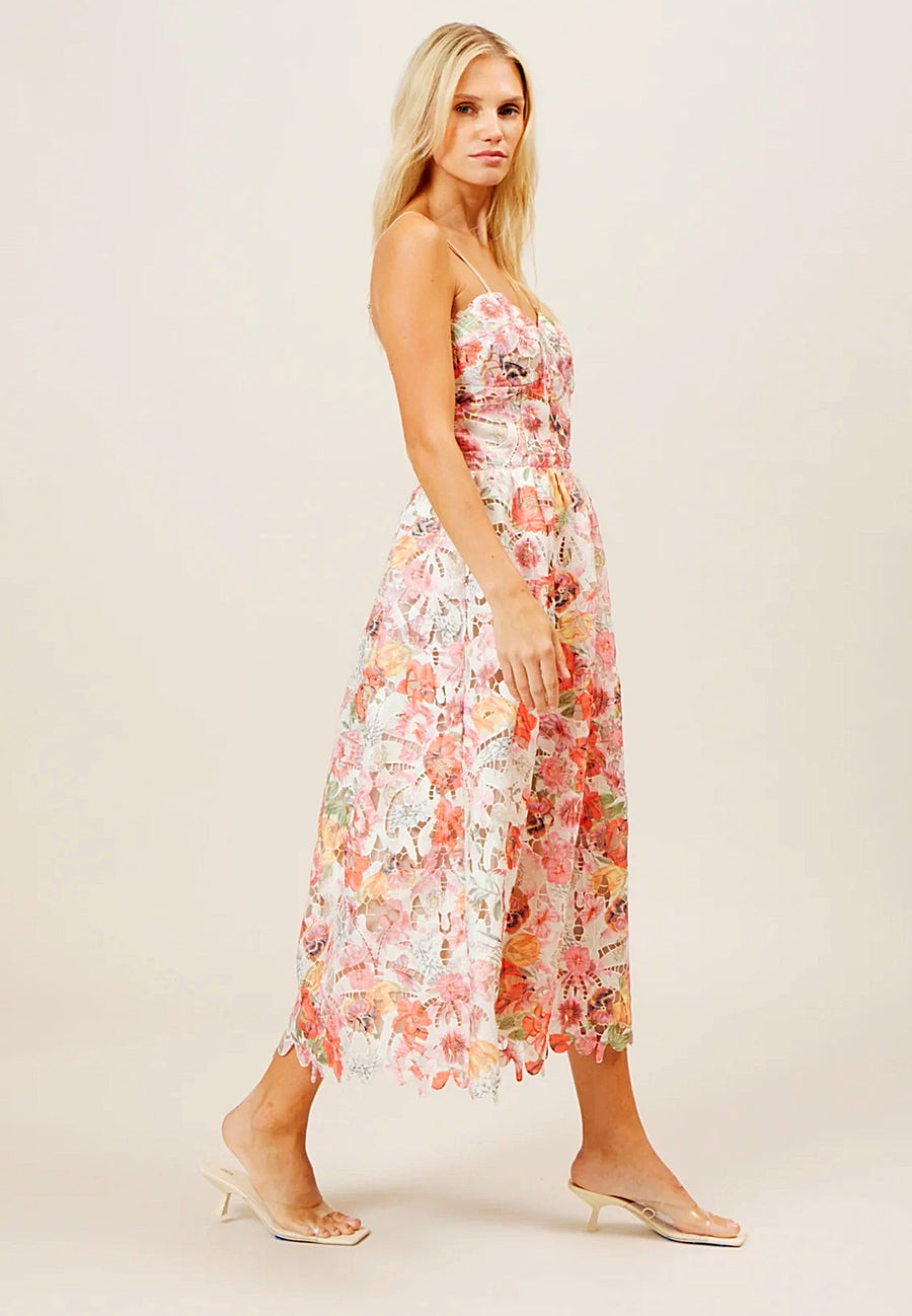 Floral eyelets Midi dress