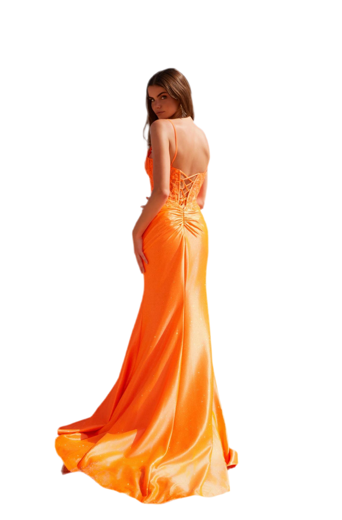 Orange color FIGURE-FLATTERING SATIN FABRIC DELICATE APPLIQUE DETAILS