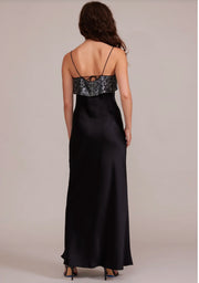 Black slip bow maxi satin dress