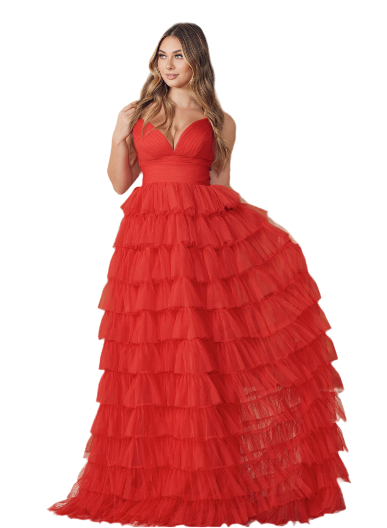 Red Exquisite Tull ruffles layers gown