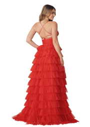 Red Exquisite Tull ruffles layers gown