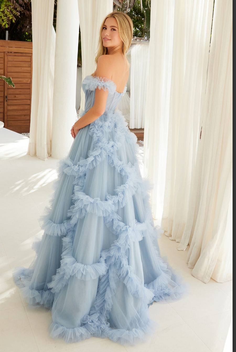 Powder Blue A line till detail gown