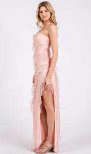 Blush pink GLITTER MESH SIDE SLIT RUFFLE TUBE