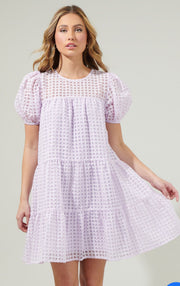 Lavender-Nest Organza Tiered Mini Dress