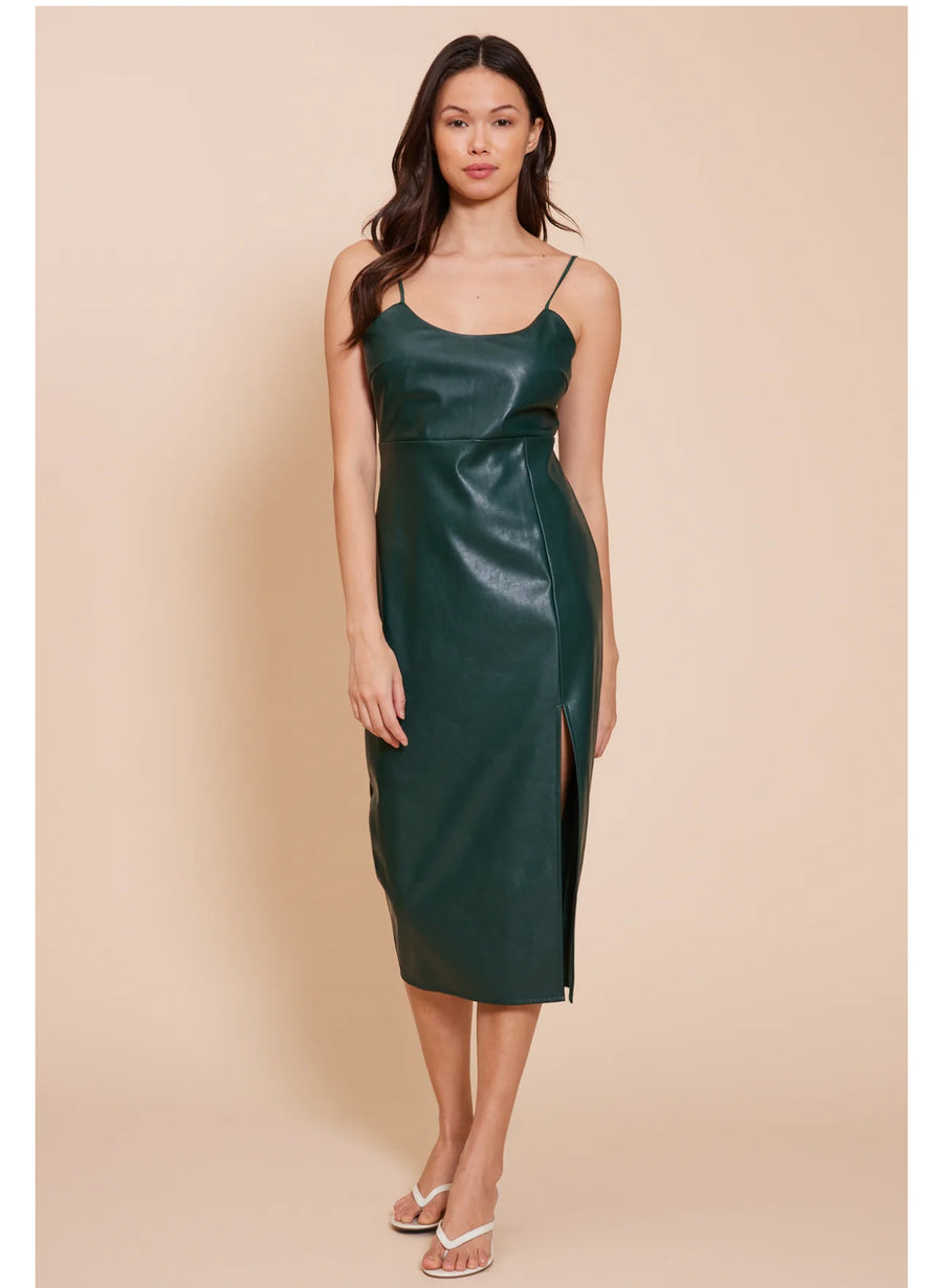 Green Faux Leather midi dress