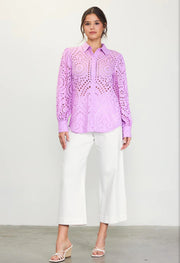 Pink Lavender-EYELET LONGSLEEVE BLOUSE