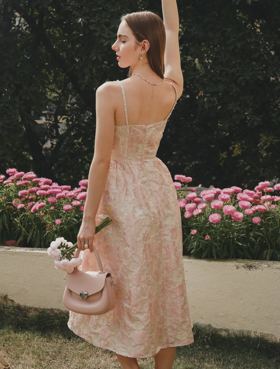 Pearls embellish, blush midi dress dress