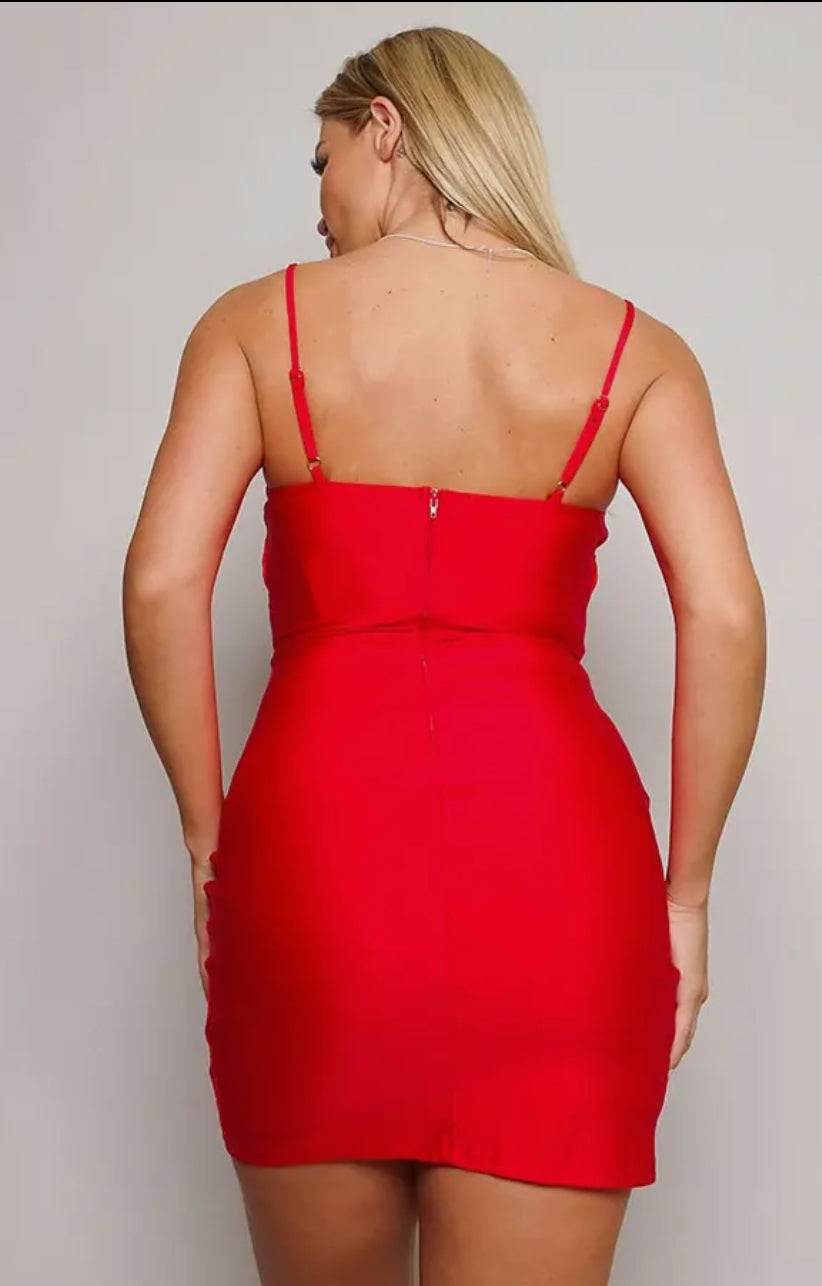 Red-Spaghetti Straps Surplice Mini Dress