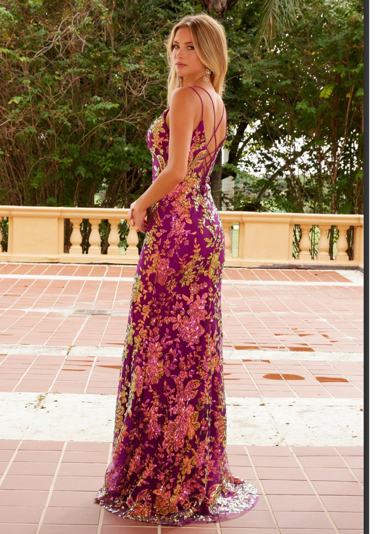 Plum sequence Floral design gown