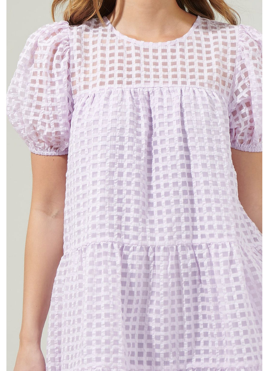 Lavender-Nest Organza Tiered Mini Dress