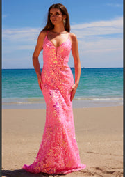 Hot pink sequence Floral design gown