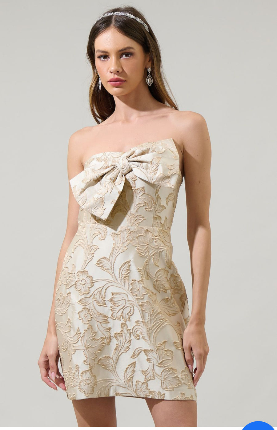 Imelda Jewel Jacquard Bow Strapless Mini Dress